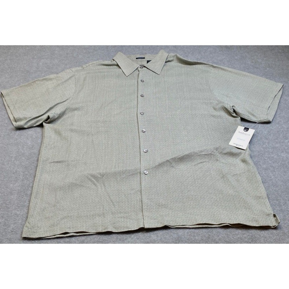 NWT Van Heusen Button Up Shirt Mens XL Sage Green Washable Silk Geometric Studio